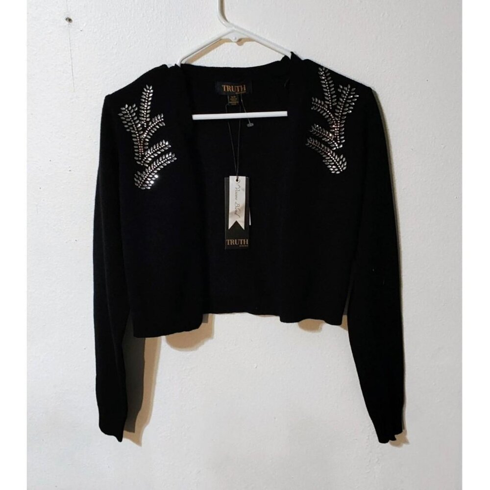 TRUTH by Republic Viscose Blend Black crop-top Cardigan